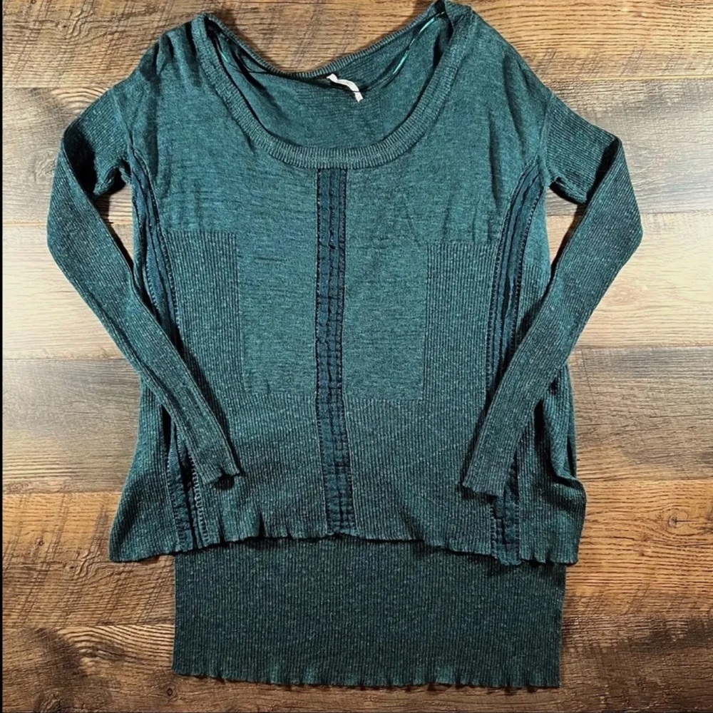 FREE PEOPLE Sweater Womens X-Small Green Lace Road High Low Oversized Pullover - Picture 2 of 8